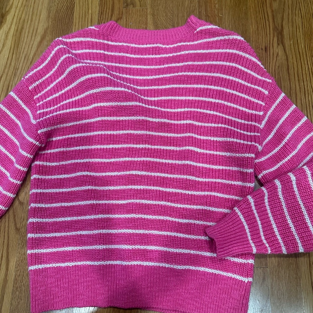 LOFT Vibrant Pink and White Striped Cardigan Small - Picture 8 of 9